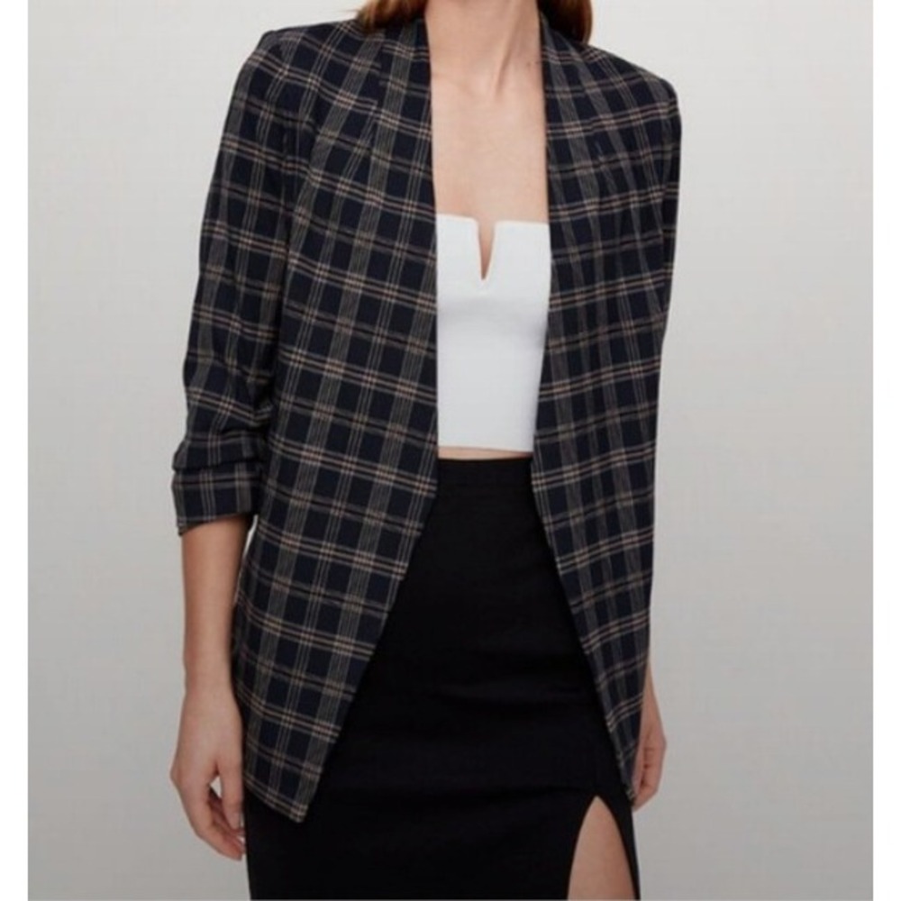 Aritzia Babaton Macauley Blazer Navy Blue Open Front Size 6 Preppy Corpcore Long - Picture 2 of 13